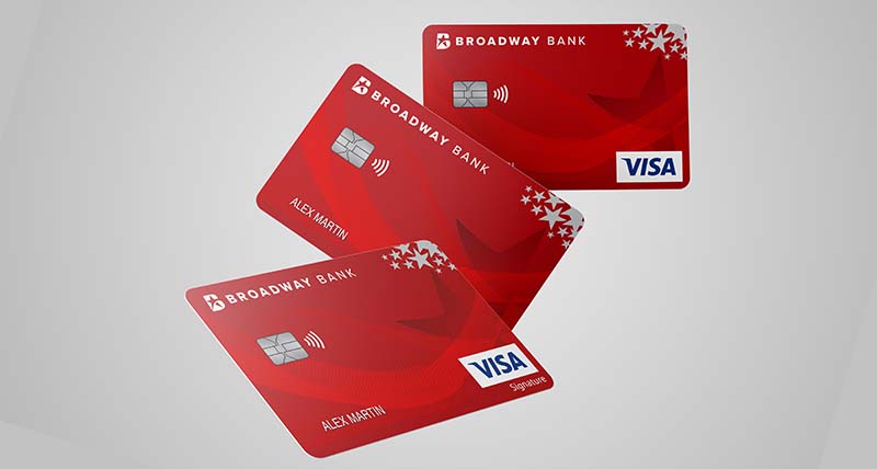 Three Broadway Bank credit cards in series
