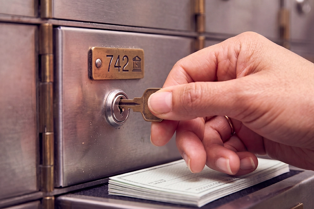 a hand opening a lockbox