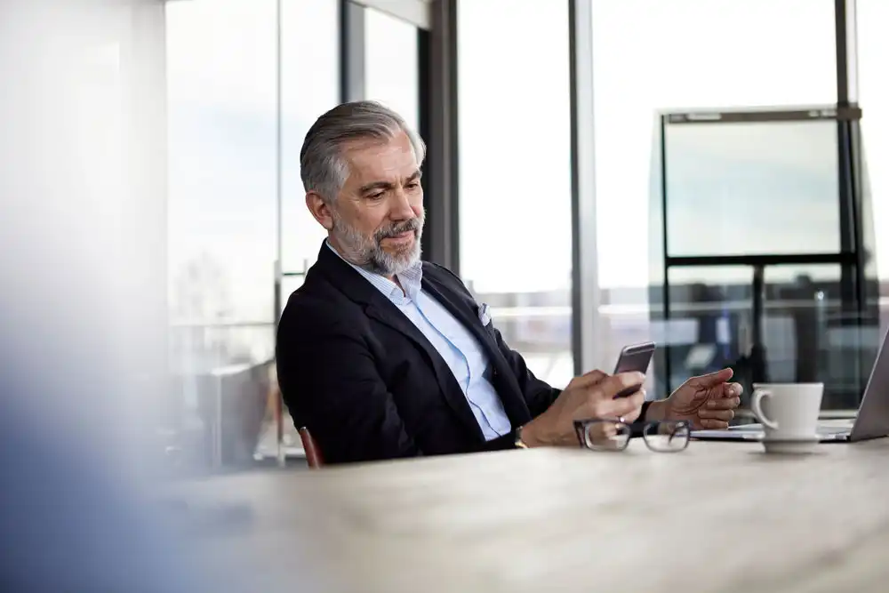 Business man  working on a mobile tablet
