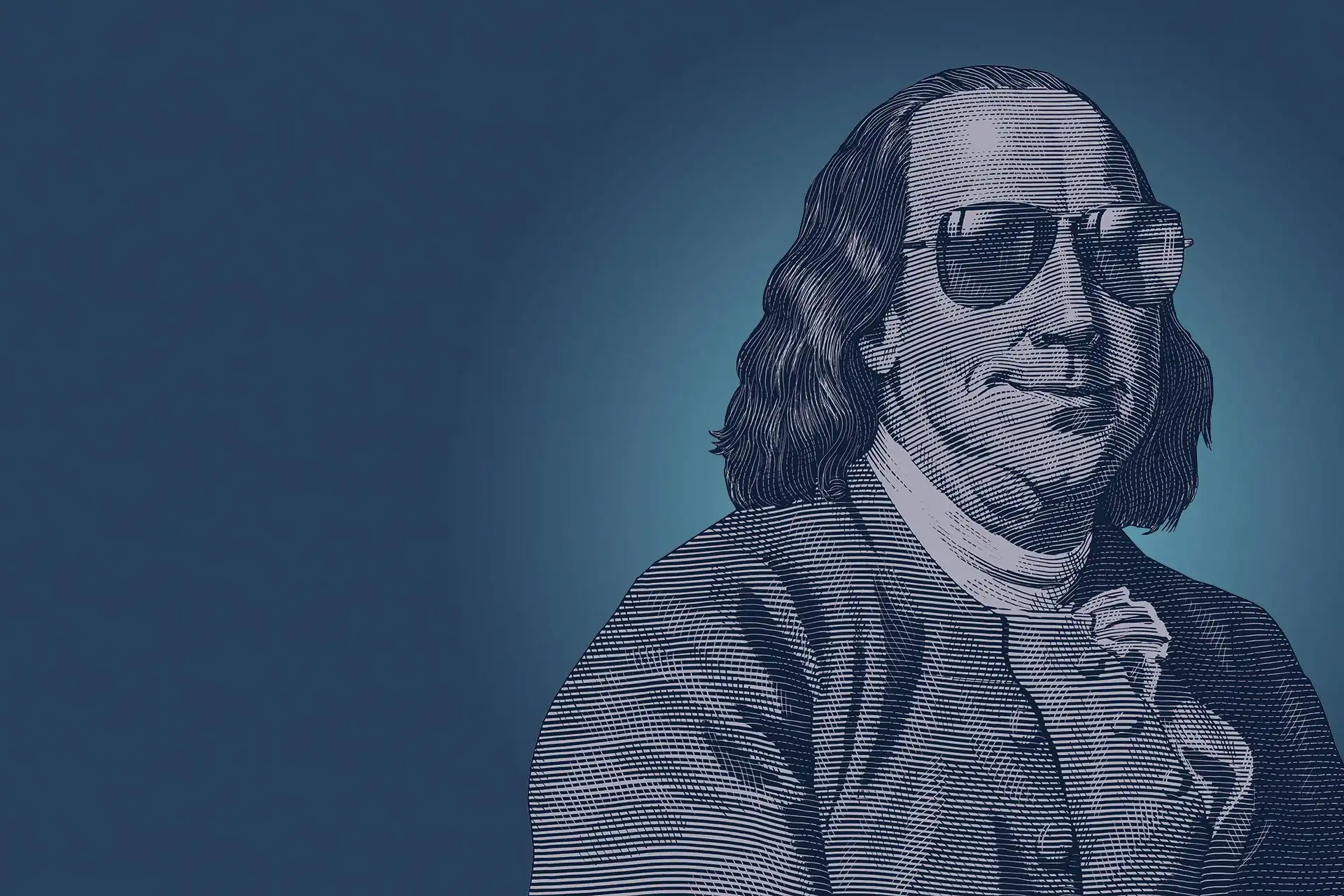 Picture of Ben Franklin wearing glasses
