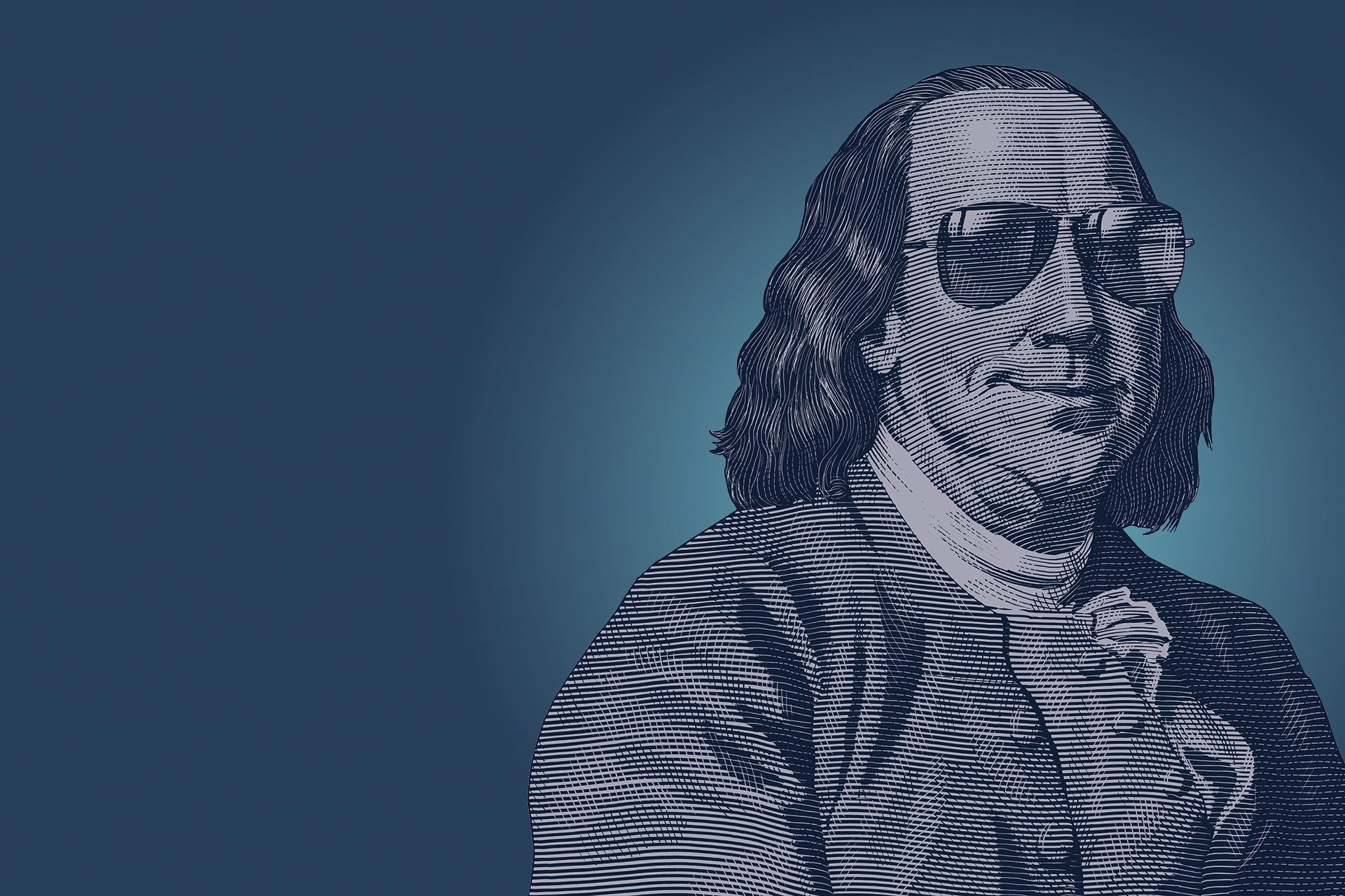 Picture of Ben Franklin wearing glasses