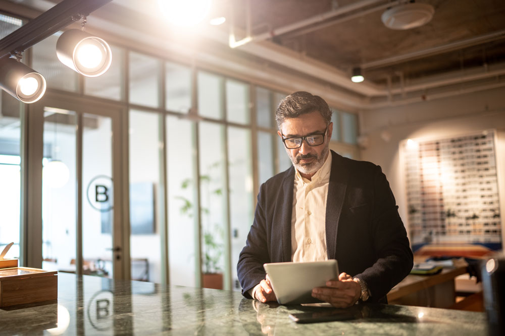 Man looking at mobile device