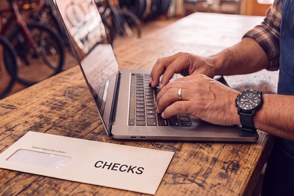 hands of a man typing on a laptop