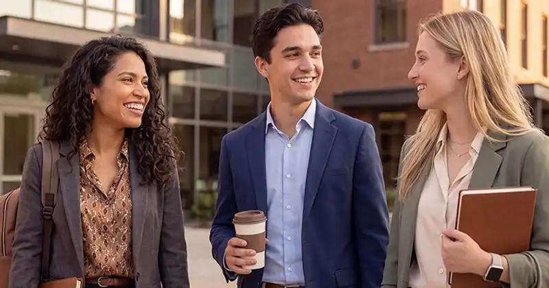 Three young college students chatting