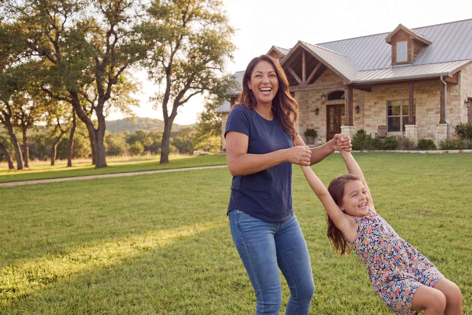 A mother playing with her daughter in the lawn