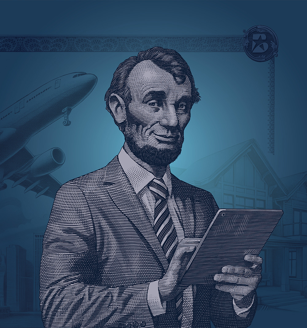 Presidents Campaign - a drawing of Abraham Lincoln holding an iPad