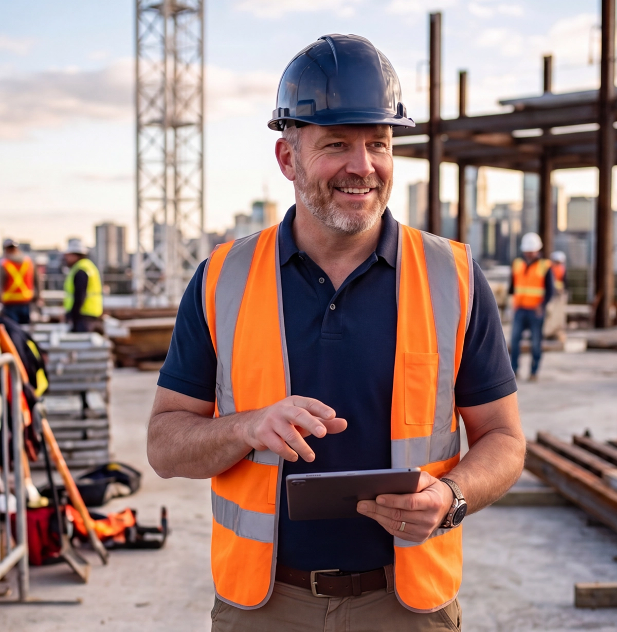 A man wearing a hardhat at the construction site