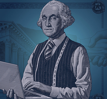 Picture of George Washington in a vest with a tailor tape