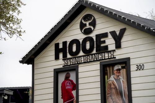Hooey storefront featuring bold signage and promotional images of apparel.