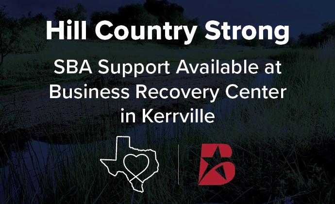 Broadway Bank logo on a Kerrville flood image
