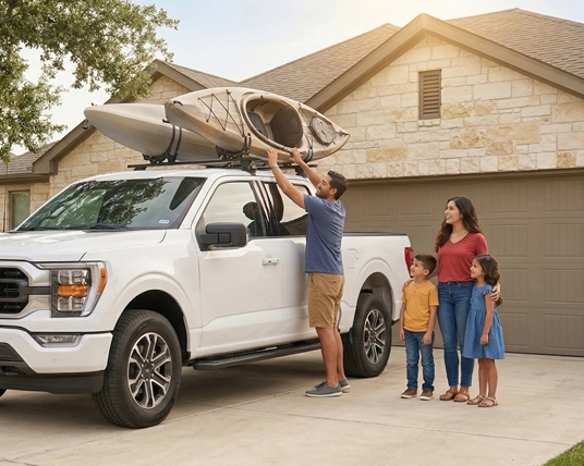 A family loading a car to go on a trip