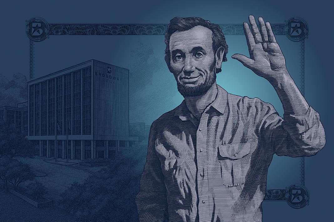 Rendering of Abraham Lincoln waving