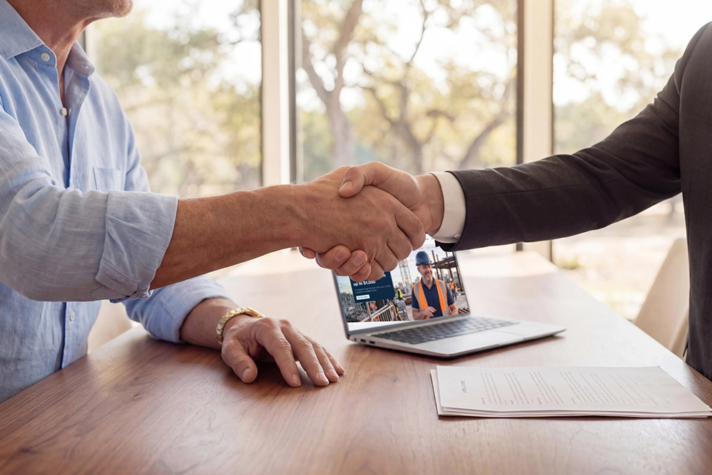 Banker shaking hands with client