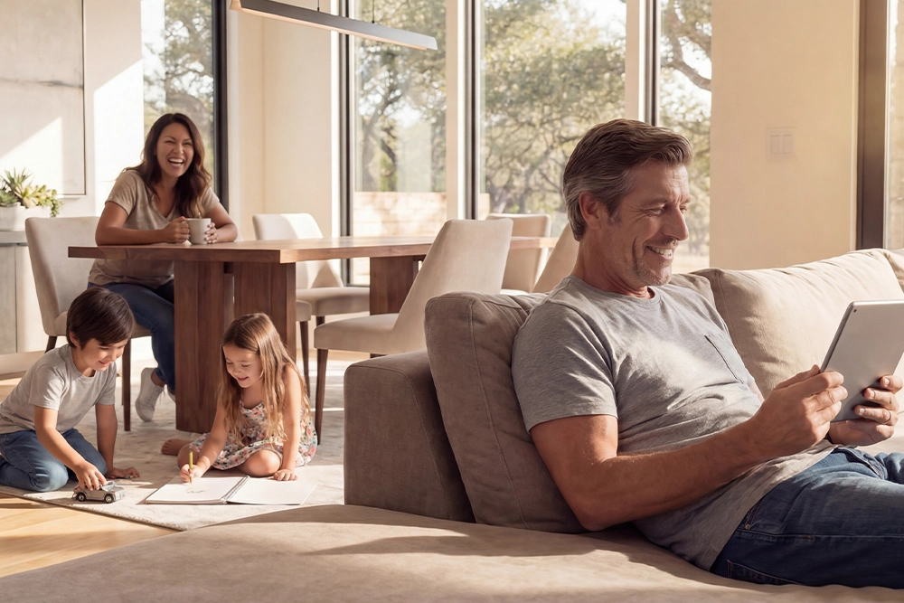 Family sitting in the living room