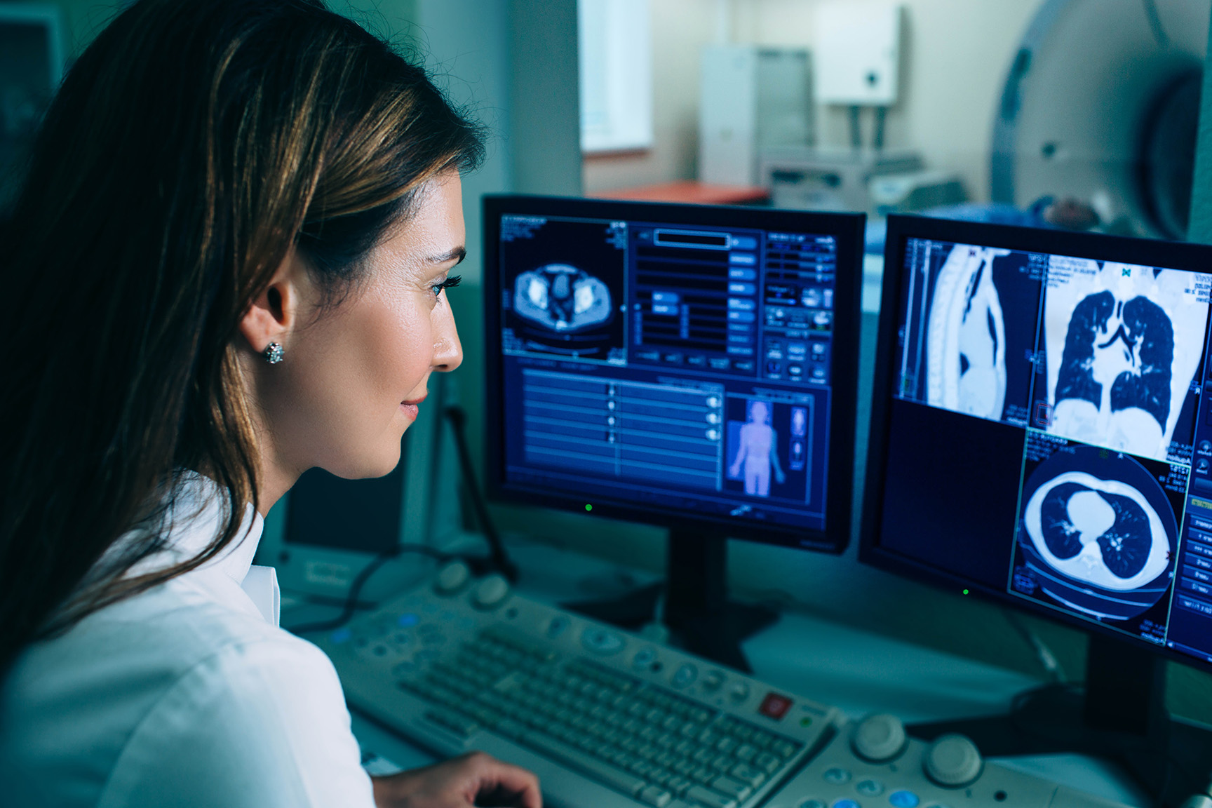 Woman at x-ray on a computer